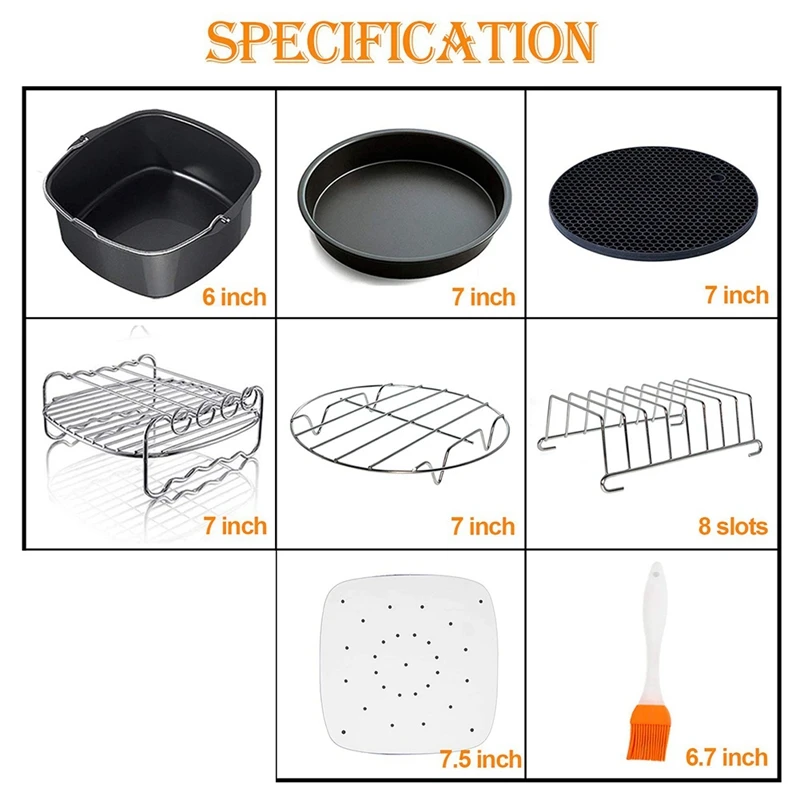 Air Fryer Accessories Compatible For  Air Fryer, COSORI And Deluxe Deep Fryer Accessories Set Of 12-6.5