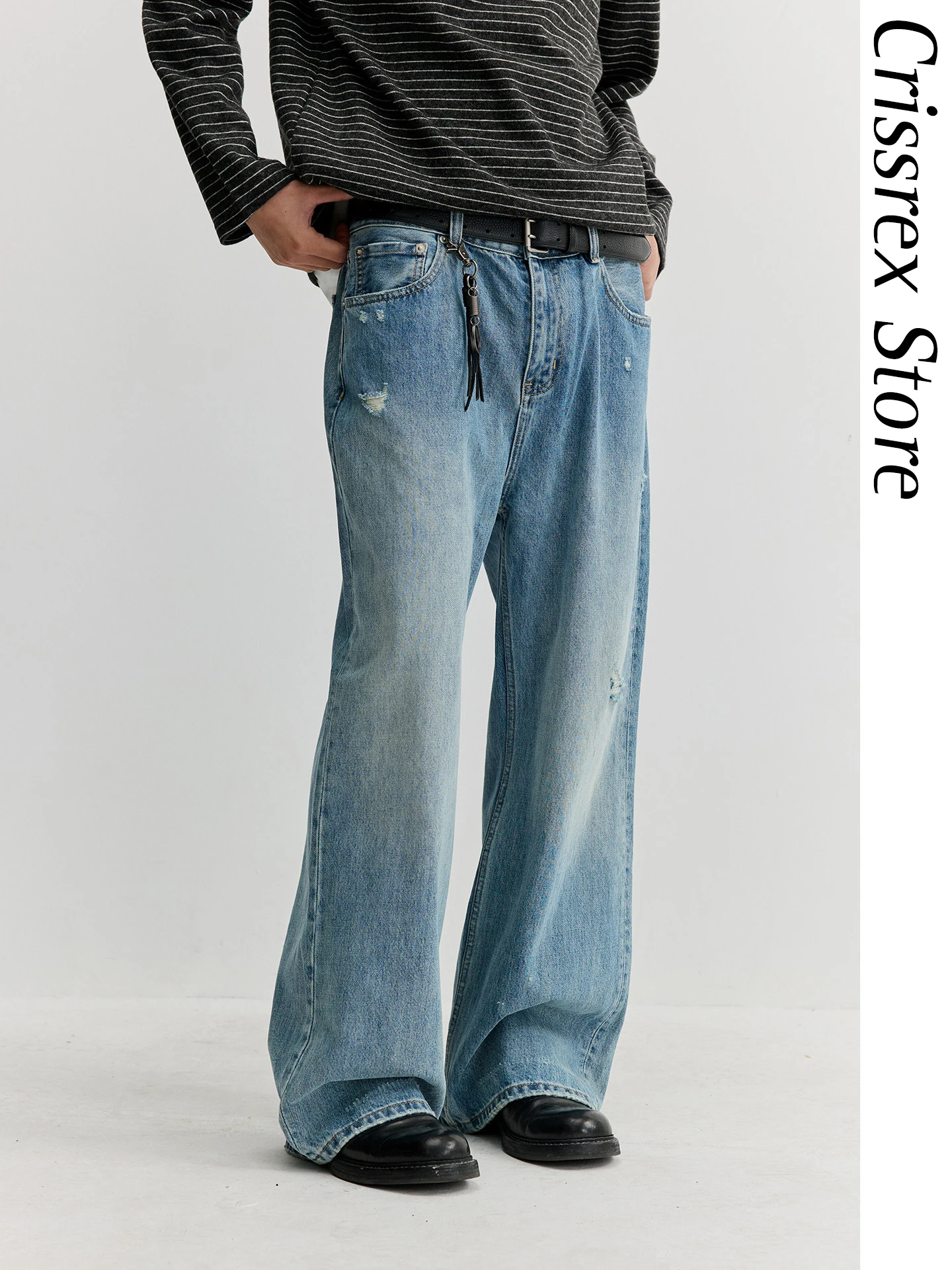 

Crissrex Store Vermicelli VMCL Vintage Waed Straight Leg Wide Leg Jeans Casual Cotton Blend Fabric Youth ular Sle