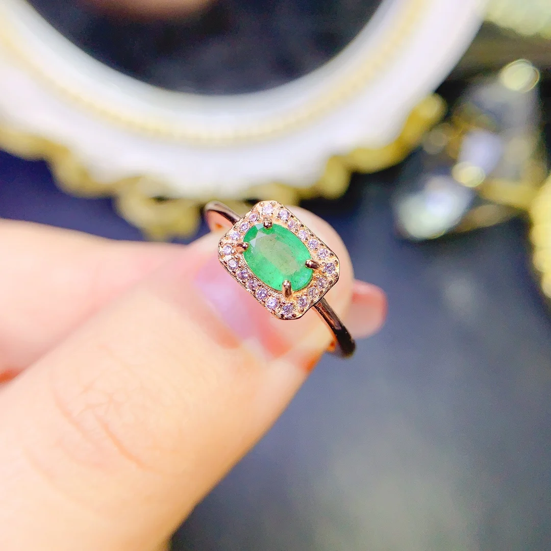 

Natural Emerald Ring, 925 Silver Certified, 5x7mm Green Gemstone, Girl's Holiday Gift, Free product shipping