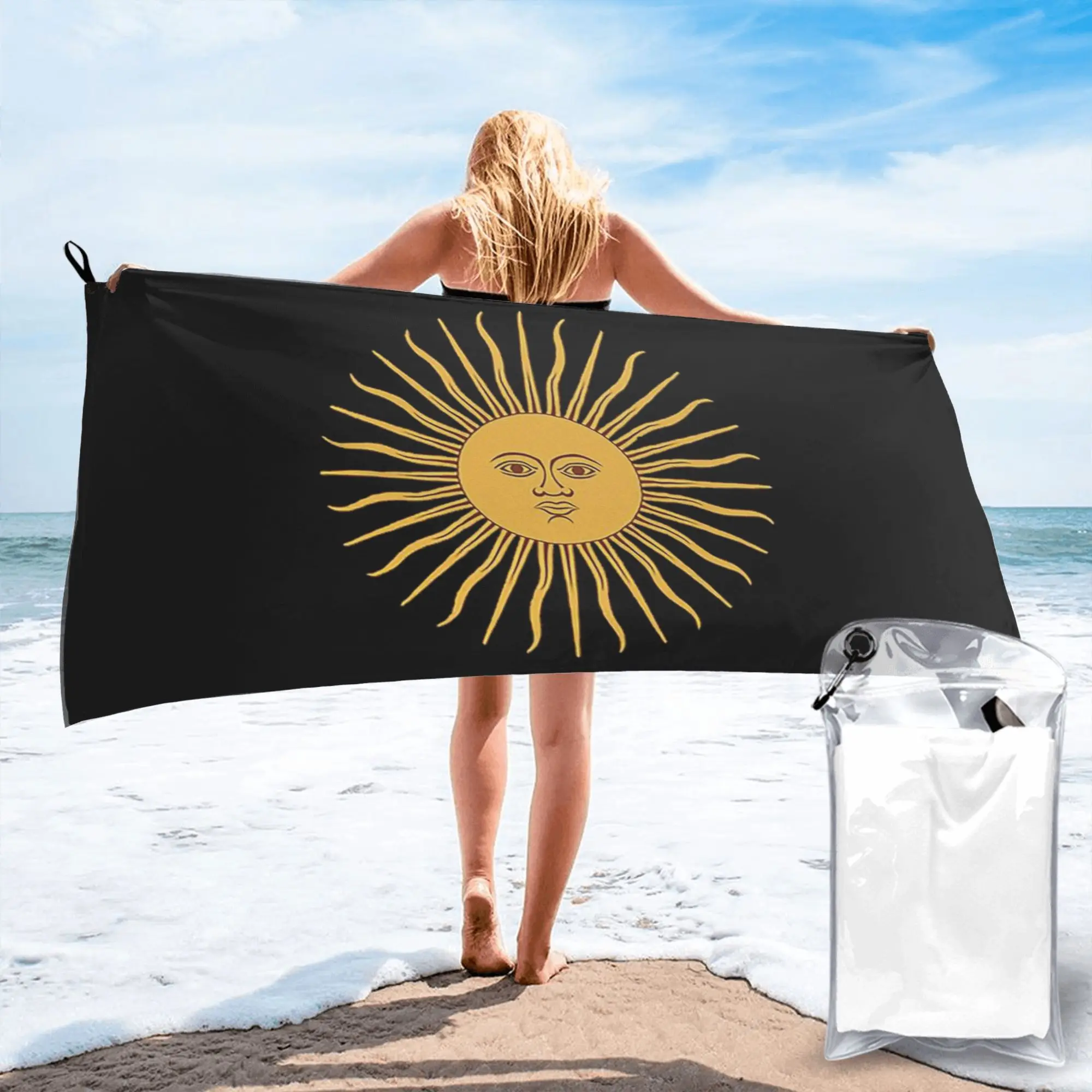 Sun of May Flag of Argentina Beach Towel Soft Microfiber Quick Dry Absorbent Quick Towels For Yoga