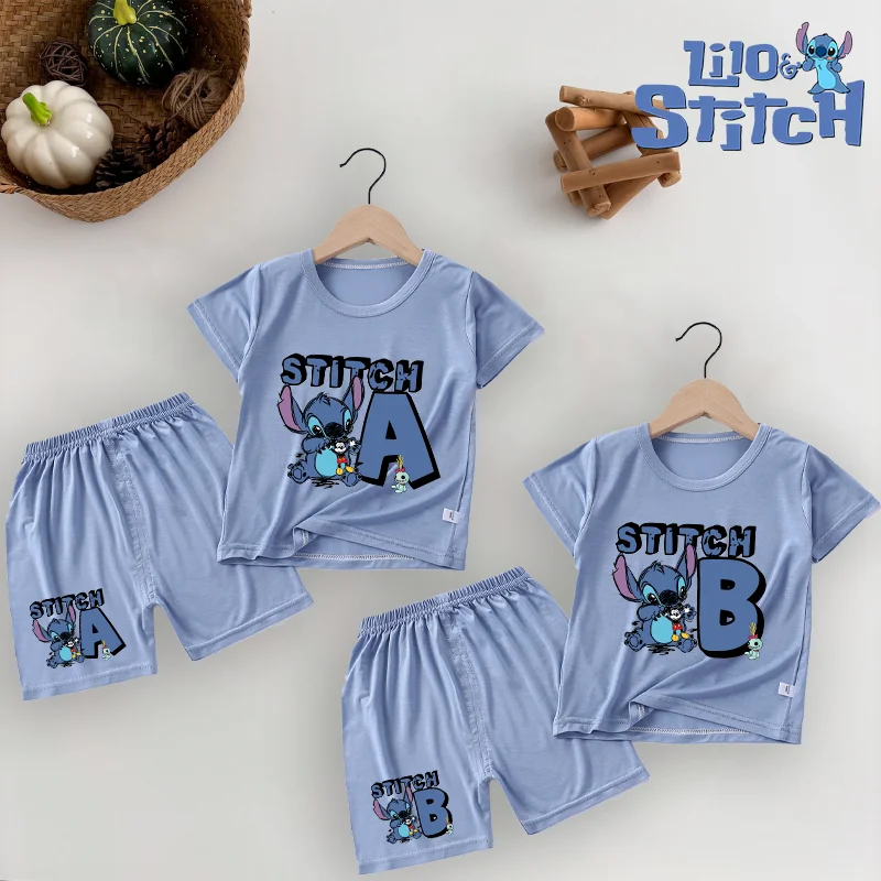 

Stitch Summer Baby Girls Pajamas Sets Kids Boys Modal Homewear Nightwear Indoor Clothes Customized Cartoon Letter Clothing Gifts