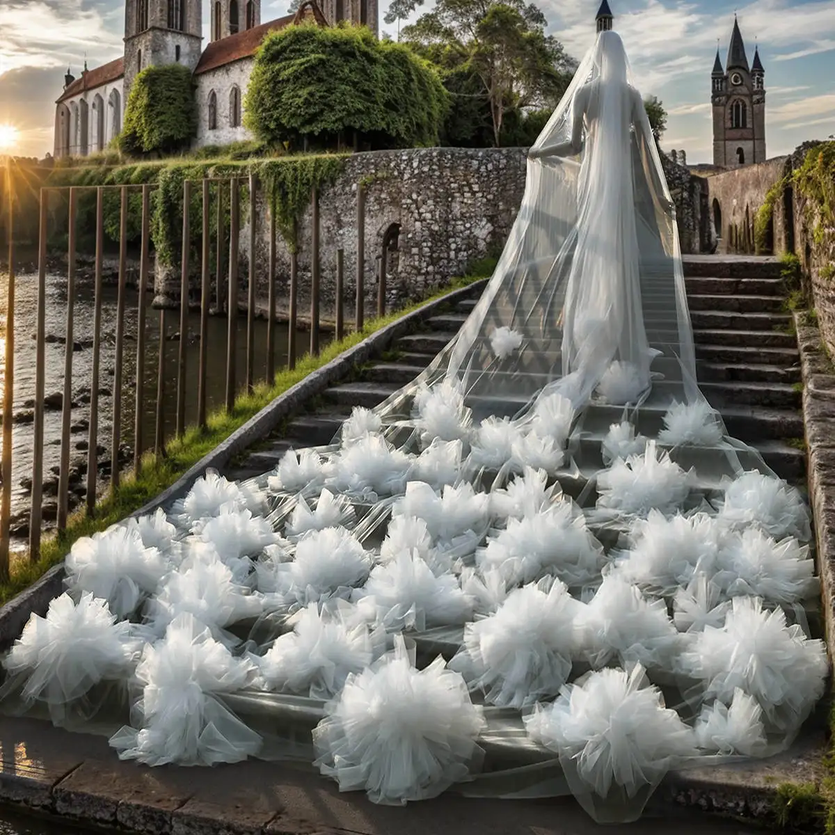 Velo da sposa di lusso fiori Tulle un strato lungo lunghezza cattedrale veli Applique Edge Velo De Cabeza per la sposa Voile Custom Made