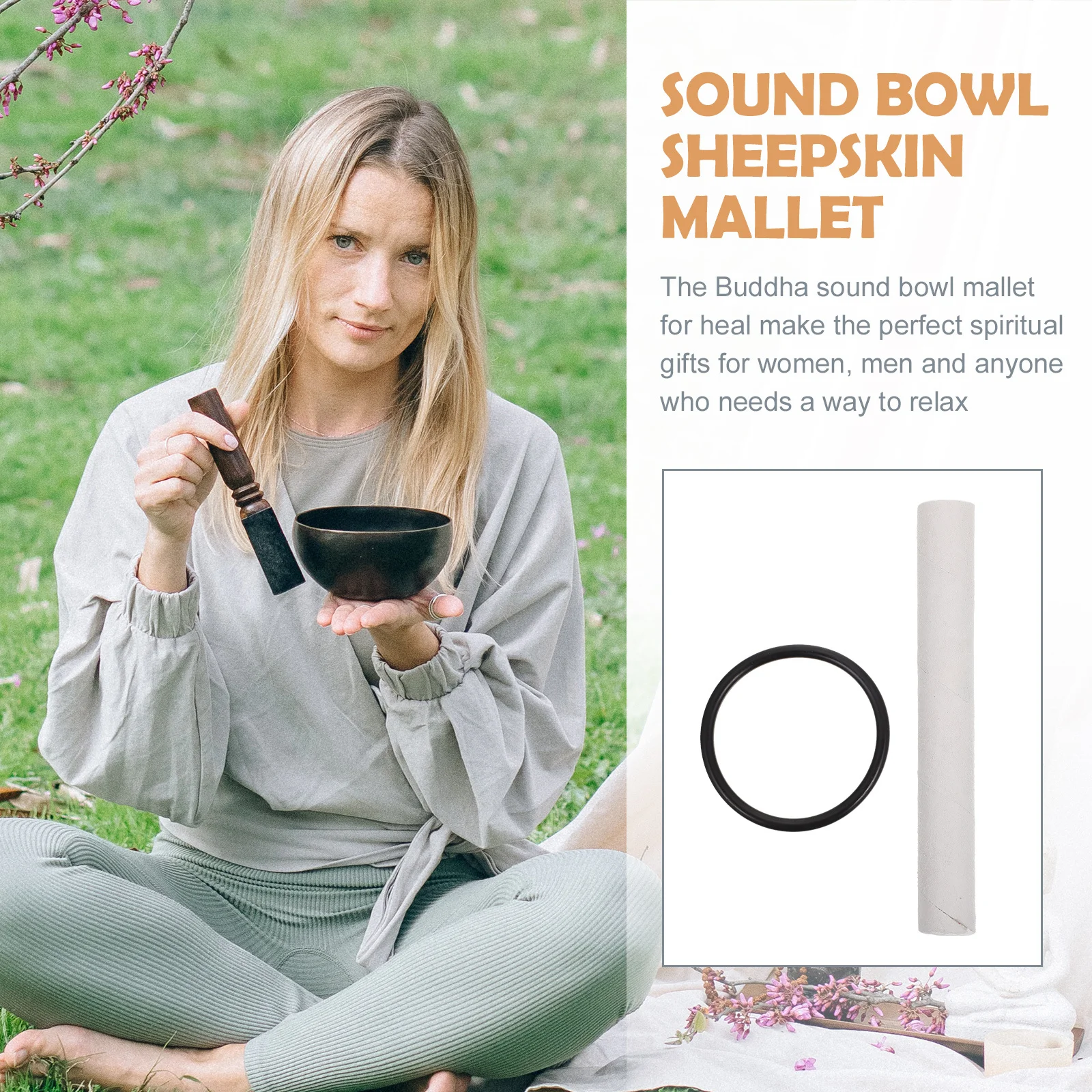 

1 set Sheepskin Mallet For Singing Bowl Rubber Ring Deep Tone Sound Healing Accessory Meditation Tool Instrument Part