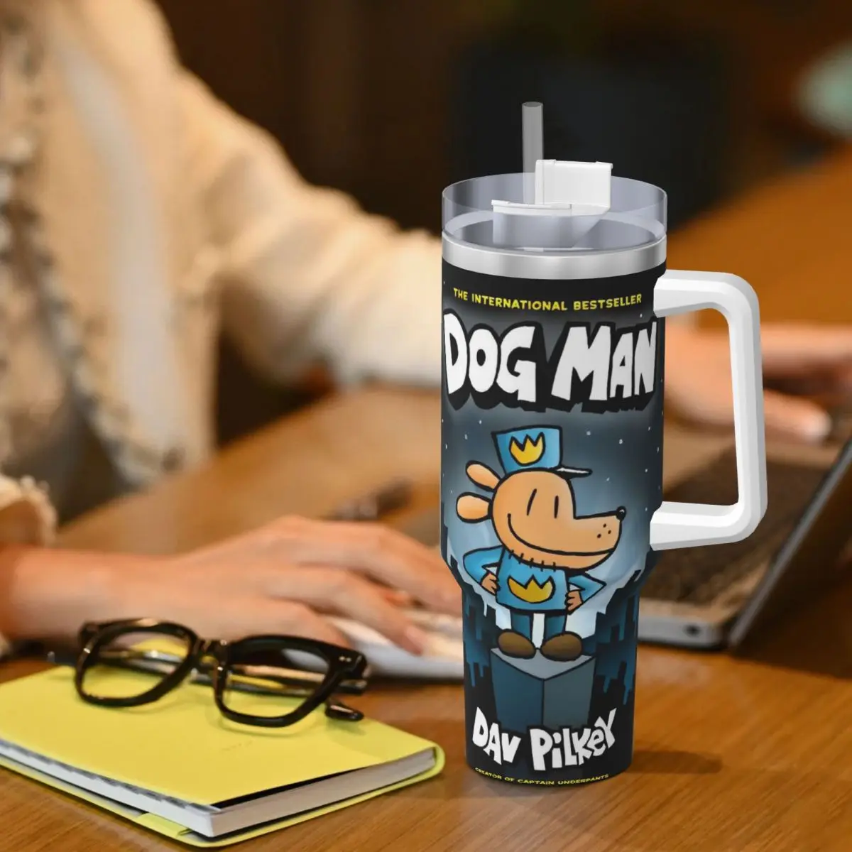 Dog Man Dogman And Friend Micro Stainless Steel Tumbler Travel Coffee Mug With Straws Car Mugs Hot Drinks Water Bottle