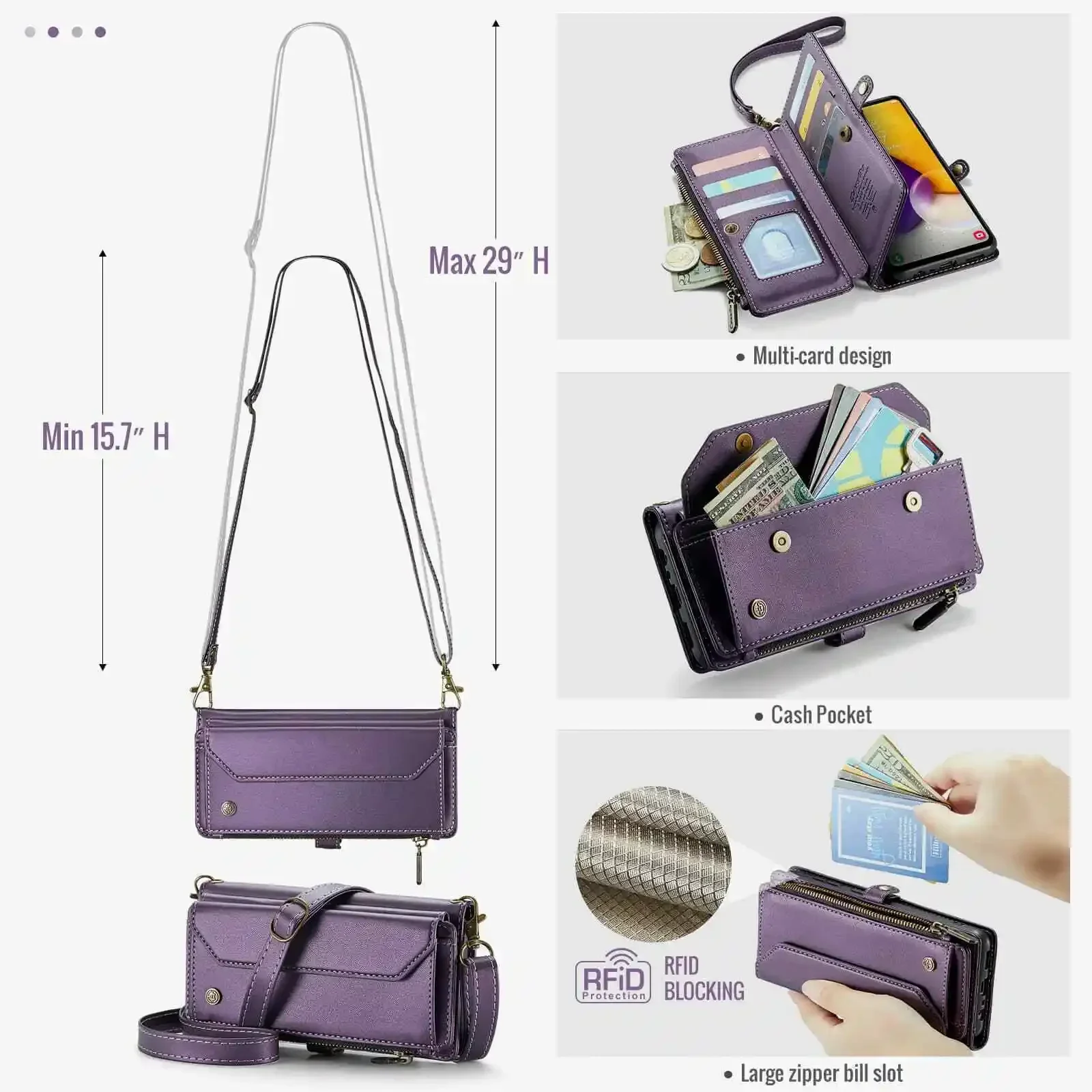 Crossbody for Samsung Galaxy A15 A25 A32 A33 A35 A55 A72 Case Wallet Card Holder image 3
