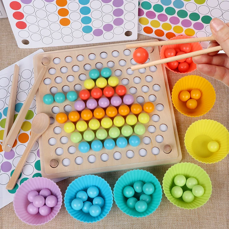 Nieuwe Montessori Vroege Onderwijs Baby Hand Beweging Training Kleur Cognitie Bead Knippen Houten Speelgoed Voor Kinderen Spel