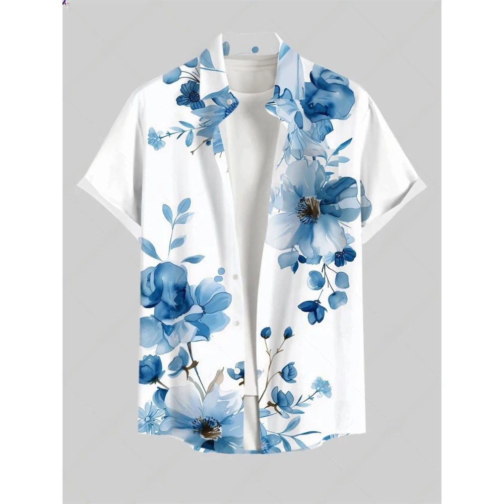 Hawaiian Retro Shirt Geometric Print Men's Summer Casual Flower Korean  Short Sleeve Tops Casual Shirt for Men Short Sleeve Shir
