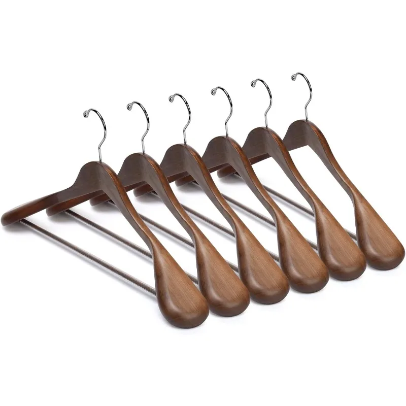 Luxury Wooden Suit Hangers 6 Pack Wood Coat Hangers Jacket Outerwear Shirt Hangers,with Extra-Wide Shoulder, 360 Degree