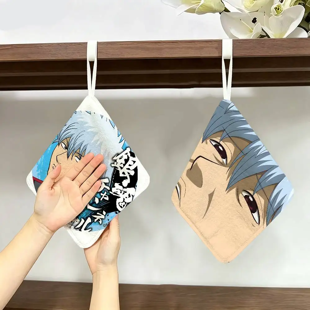 GINTAMA Funny Comedy Anime Polyester Cotton Hand Wiping Towel with Hanging Loop, Lightweight for Home and Commercial Use