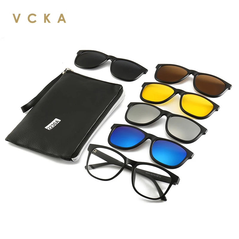 

VCKA Retro TR90 Polarized Sunglasses a Variety of Clip Sets Mirror Riding Myopia Glasses Frame Colorful Eyewear Tide