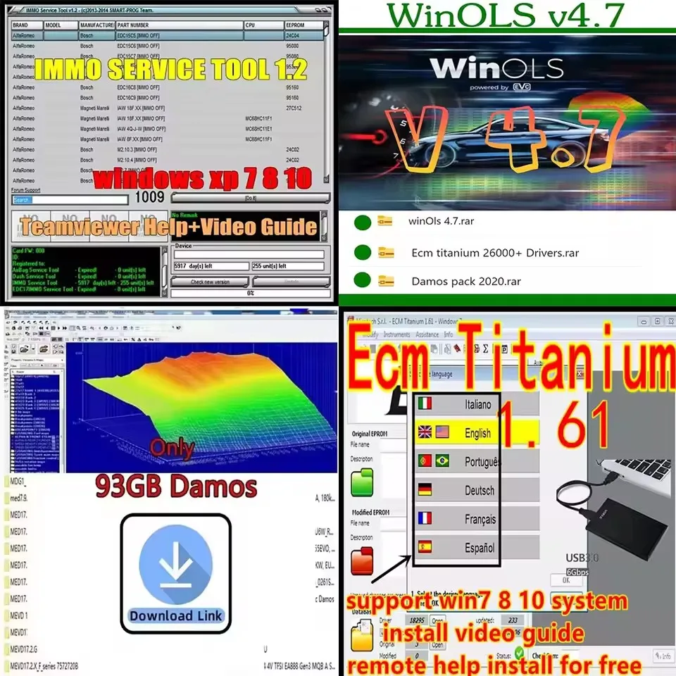 أداة Winols 4.7 المنشط الكامل لنظام التشغيل Windows 7 10 11 لا حاجة إلى Vmware متعدد اللغات + Damos + ECM TITANIUM + أداة خدمة IMMO 1.2