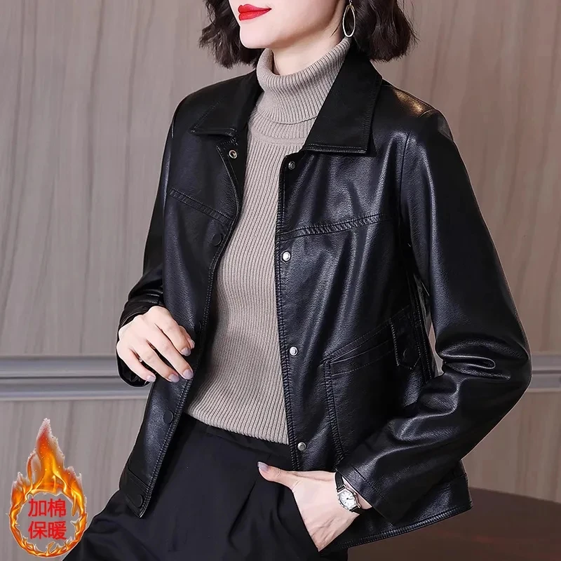 Autunno inverno nero cappotto in pelle PU donna coreano Fasgion giacca da moto di fascia alta Casual tutto-fiammifero soprabito in ecopelle 5XL