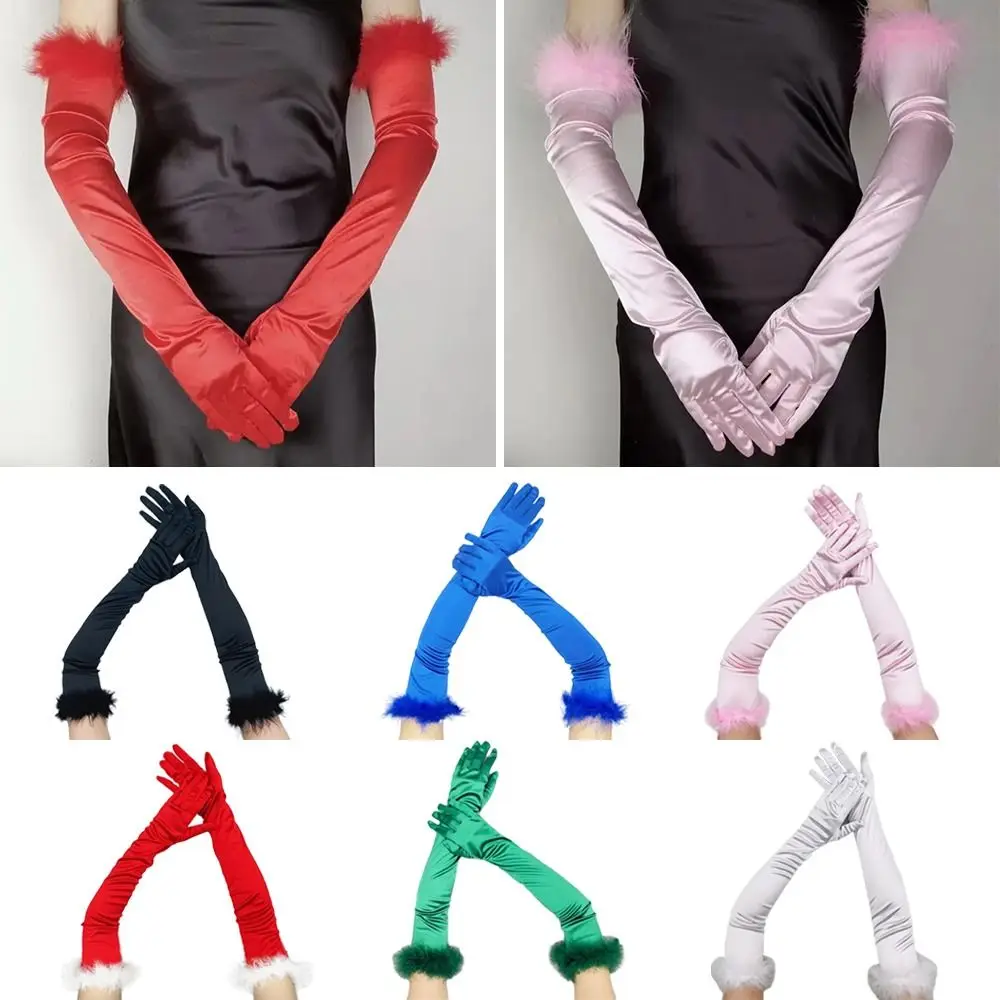 Winter Warm Satin Satin Gloves Long Solid Color Cosplay Gloves Performance Mittens