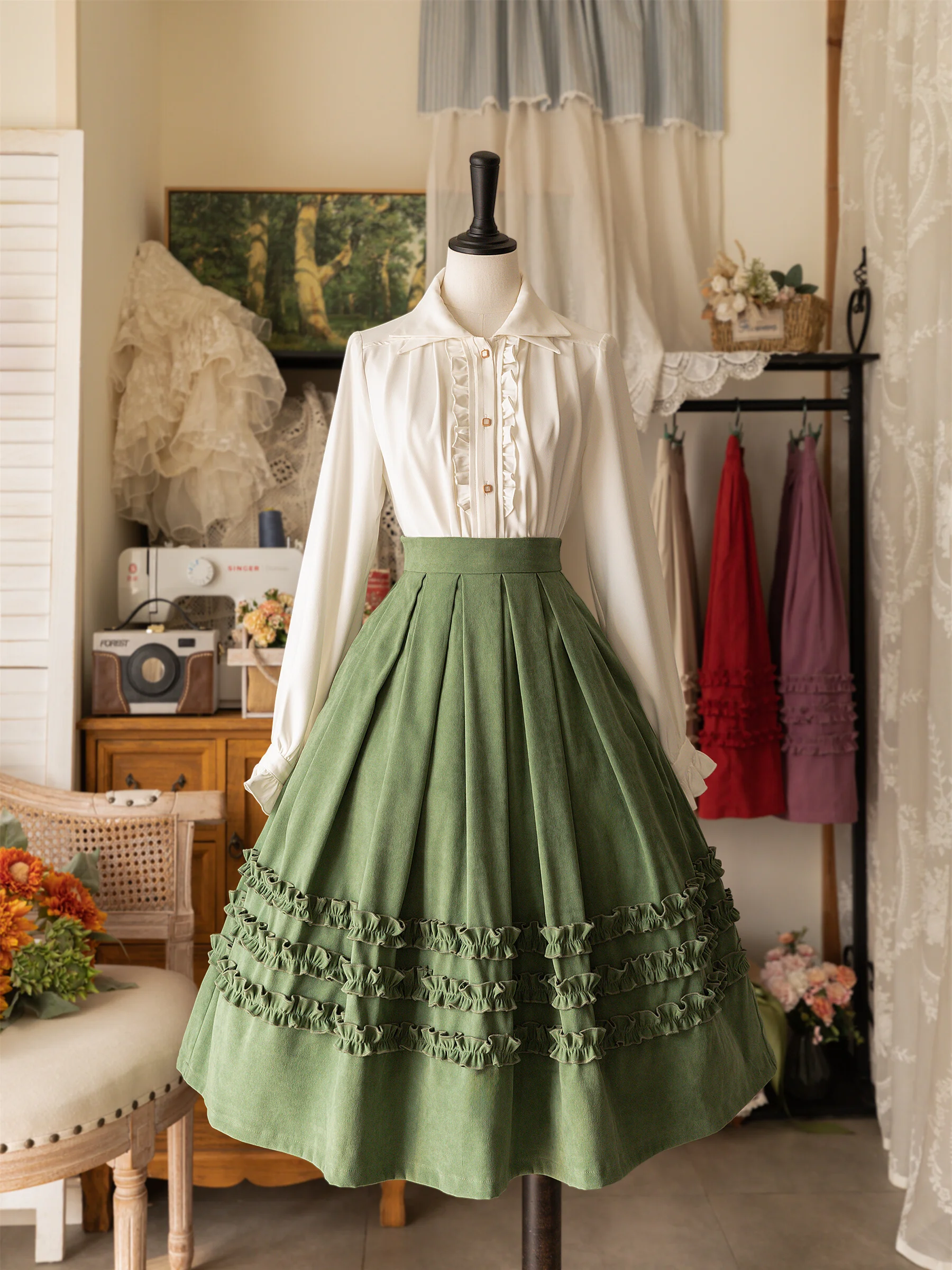 Women's Double Collar Shirt Elegant Retro Long Sleeve Inner Wear Solid Color Single Row Multi-Buckle Shirts Women's Clothes