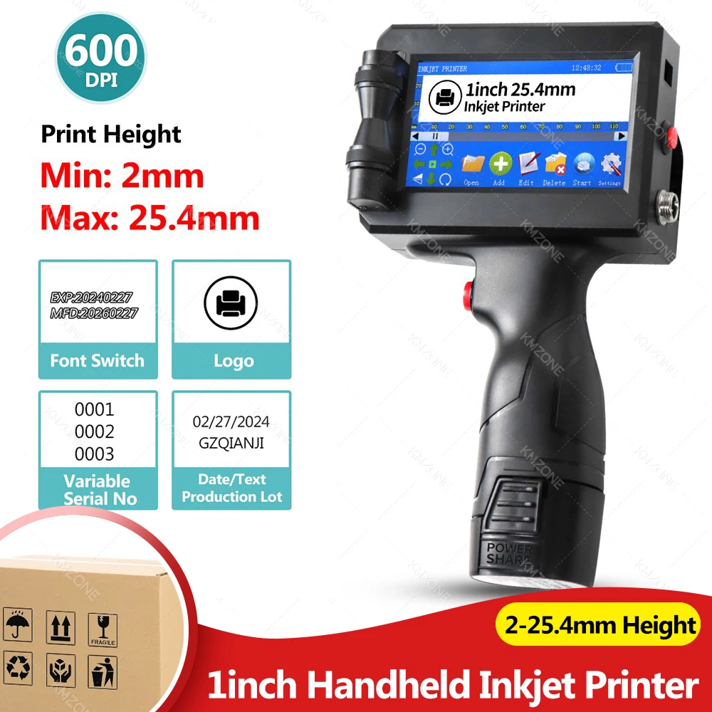 2-25.4mm Height Print Handheld Inkjet Printer Black Quick Dry Ink Cartridge for Batch Date Number Logo Time Coding Multilingual
