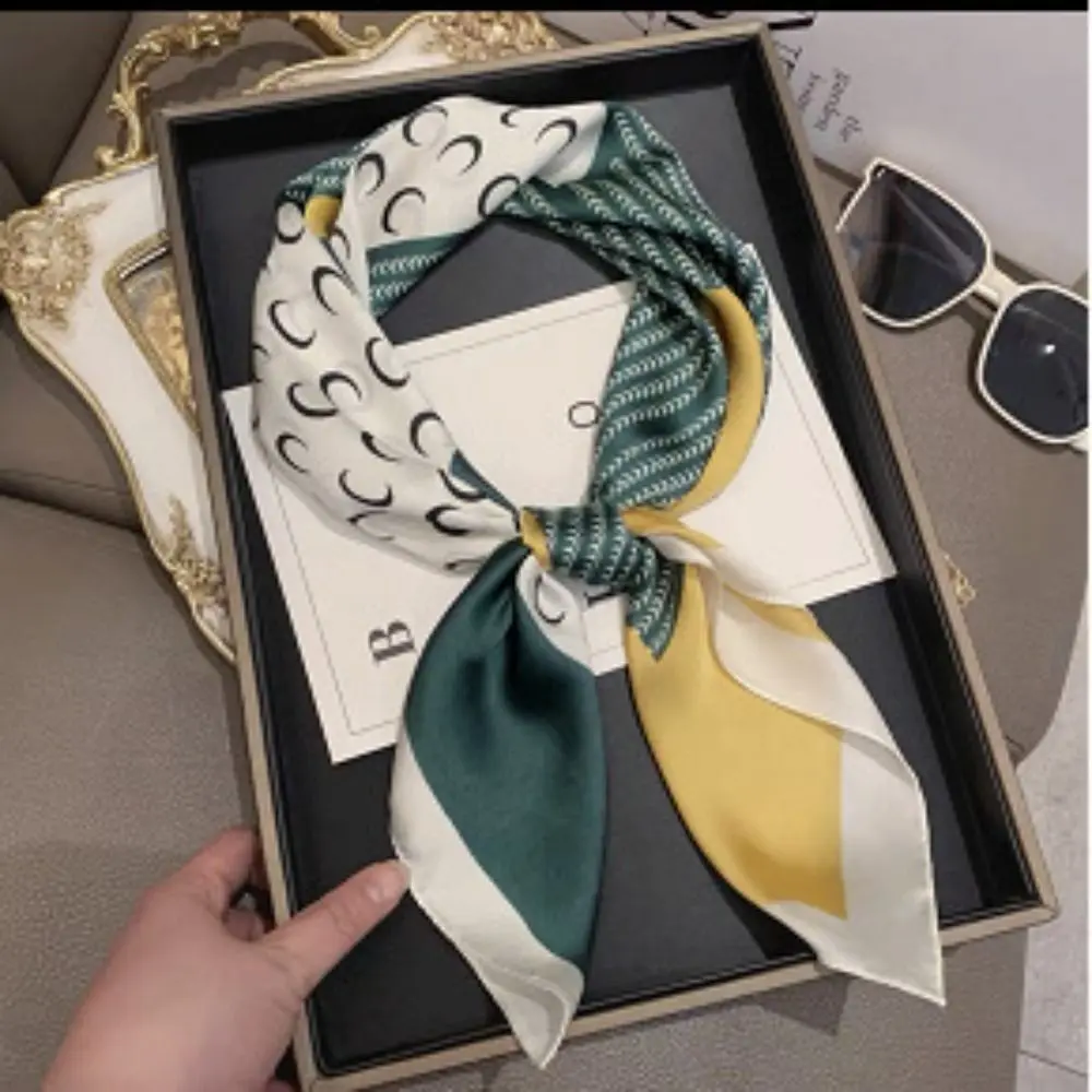 Syal Sutra Wanita 70Cm Baru Syal Selendang Multifungsi Gambar Cetak Bunga Dasi Leher Wanita Nyaman Elegan Musim Panas