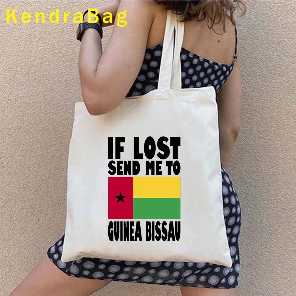 Arms of Guinea Bissau Flag Map Emblem Guinean Girl Love Heart Women Canvas Shoulder Totes Bag Harajuku Shopper Reusable Handbags