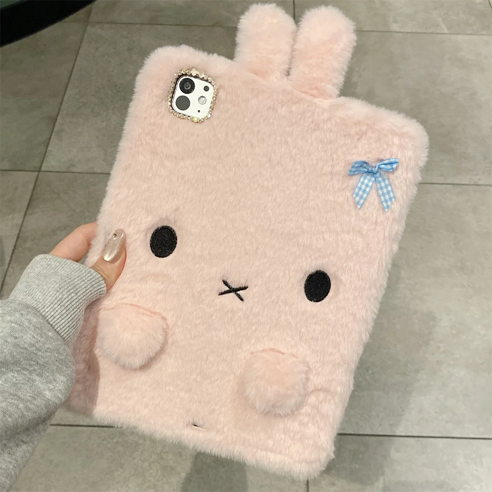 Plush Miffy Rabbit 3D Tablet case For 10th 11th iPad Pro 2024 2025 12.9 13inch iPad 11 A16 Air 3 4 5 ipad  5 6 9.7 mini 6 7 Cove