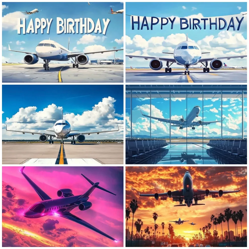 

Airport Airplane Theme Birthday Decoration Background Airplane in The Sky Kids Birthday Party Backdrop Baby Shower Shooting Prop