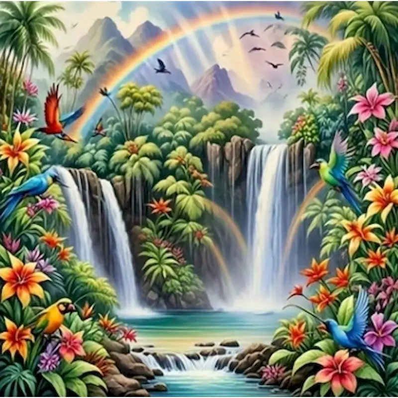 

PhotoCustom Diamond Painting Waterfall Landscape Cross Stitch Needlework Diamond Embroidery Tree Scenery Wall Decorative