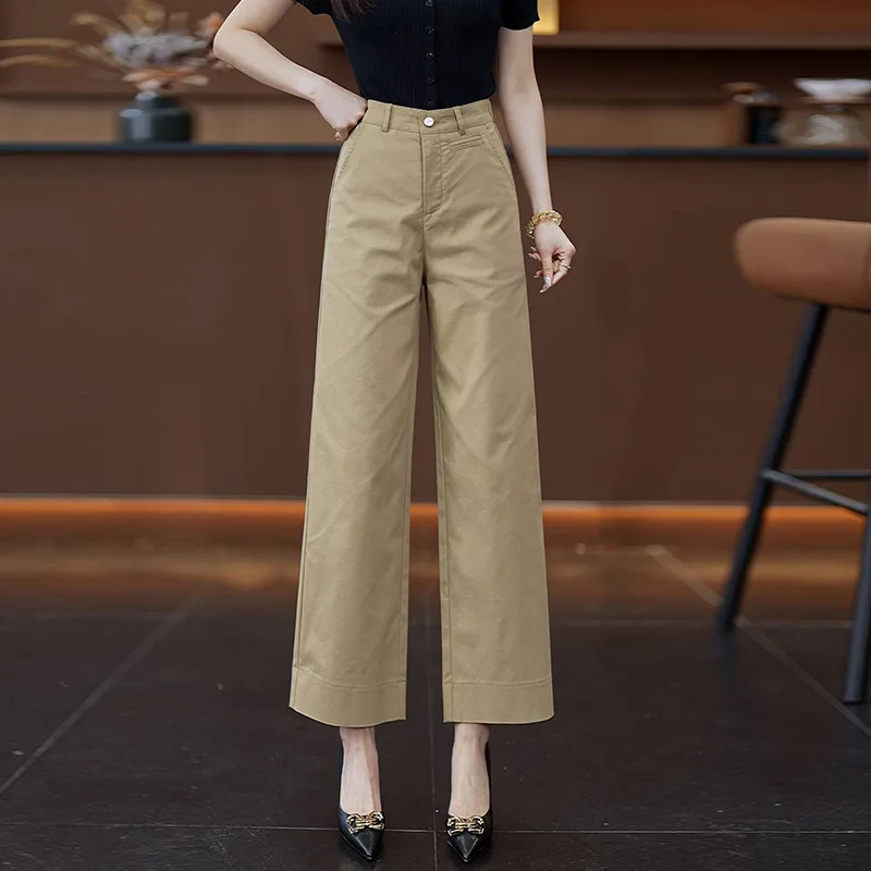 

Высококачественные широкие укороченные брюки для женщин, весенне-осенние новые утягивающие повседневные брюки с высокой талией, свободный костюм с прямыми штанинами