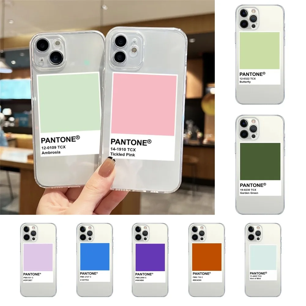 Pantone Colorful Card Solid Color Phone Case For Iphone 15 11 13 14 Pro Max 7 8 Plus X Xr Xs Max 16pro 12mini Transparent Cover