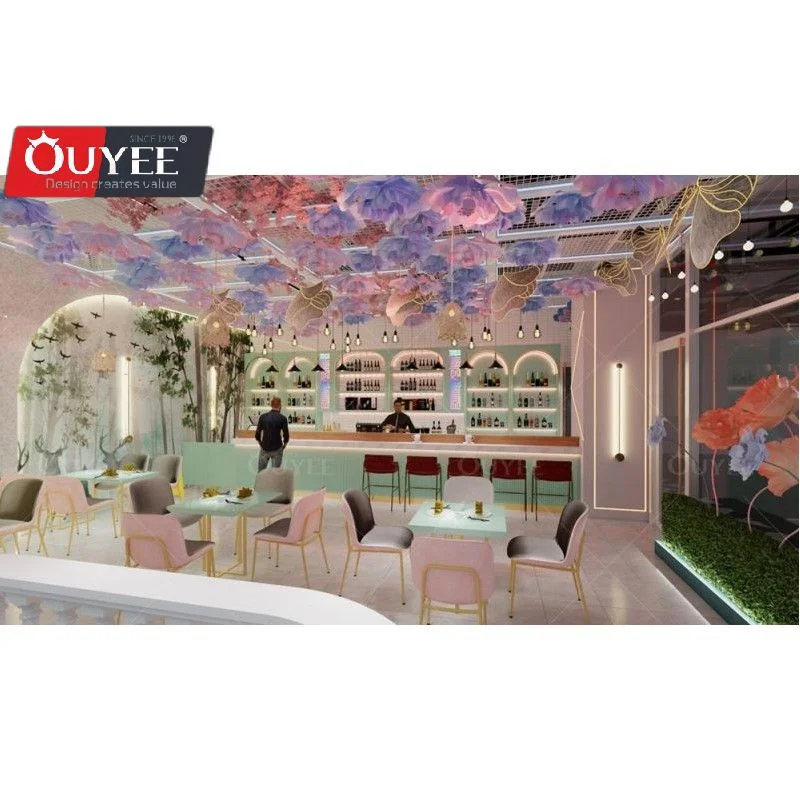 Customized-3D Bubble Tea Shop Interior Design Coffee Shop Tables And Chairs Wooden Furniture Bubble Tea Counter Coffee Shop