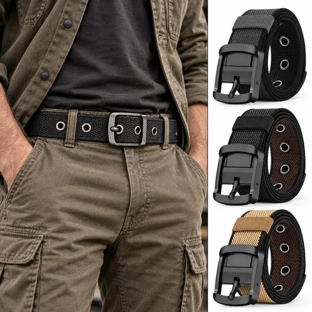 120cm Length Nylon Waist Belt Rotatable Pin Buckle Lightweight Reversible Belt Double Sided Adjustable Unisex Belt