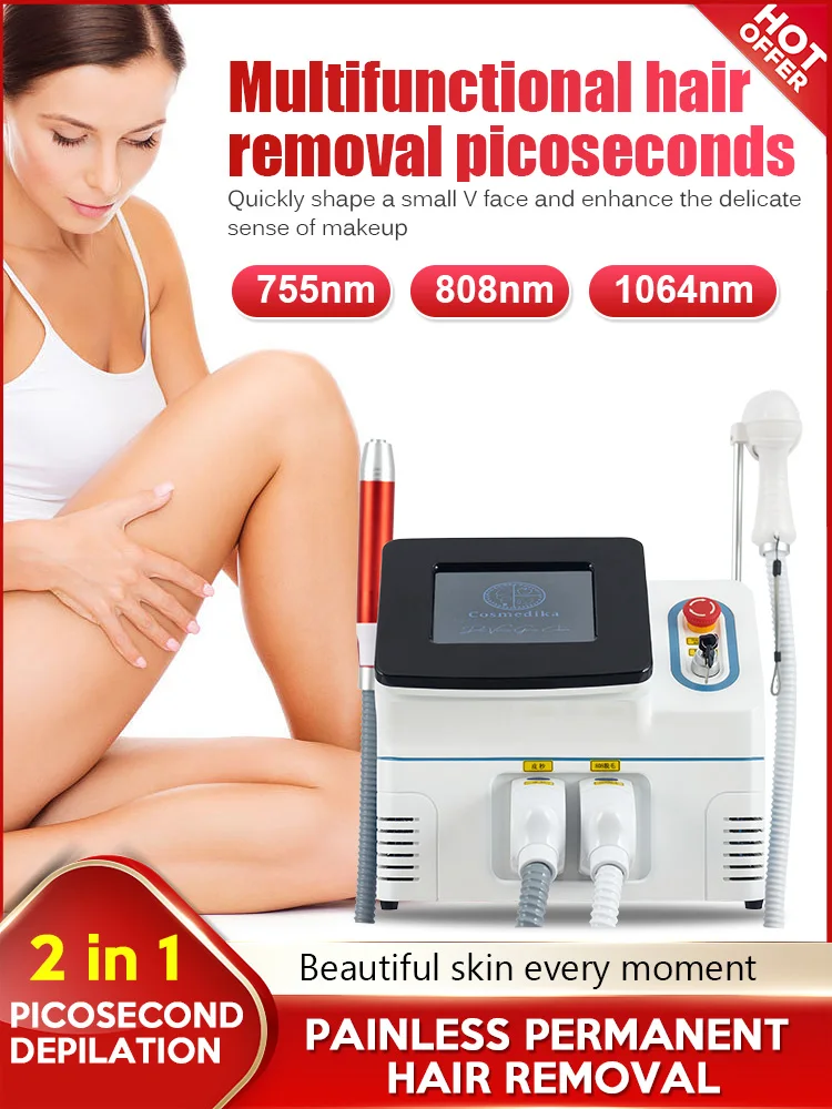 

2-in-1 808nm professional hair removal machine with picosecond diode laser full body tattoo pigment remover, for salon