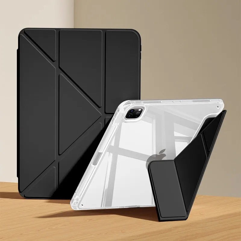 3+Y-fold Flip Clear Tablet Cover For iPad Pro 11 (1st/2nd/3rd/4t) Magnetic Stand Acrylic Back Shell For 2018 2020 2021 2022