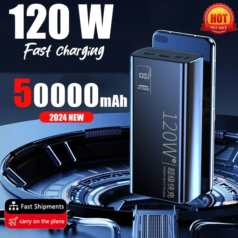 

50000 mAh Power Bank 120W Super Fast Charging 100% Sufficient Capacity Portable Battery Charger For iPhone Huawei Xiaomi Samsung