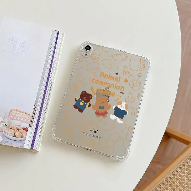 Cartoon Cute Bear Bread Chef Brown Lines For iPad Pro 13 11 M5 M4 M3 M2 Air 4 3 2 1 11th A16 10 9 8 5 6 Th Mini 7 6 Case