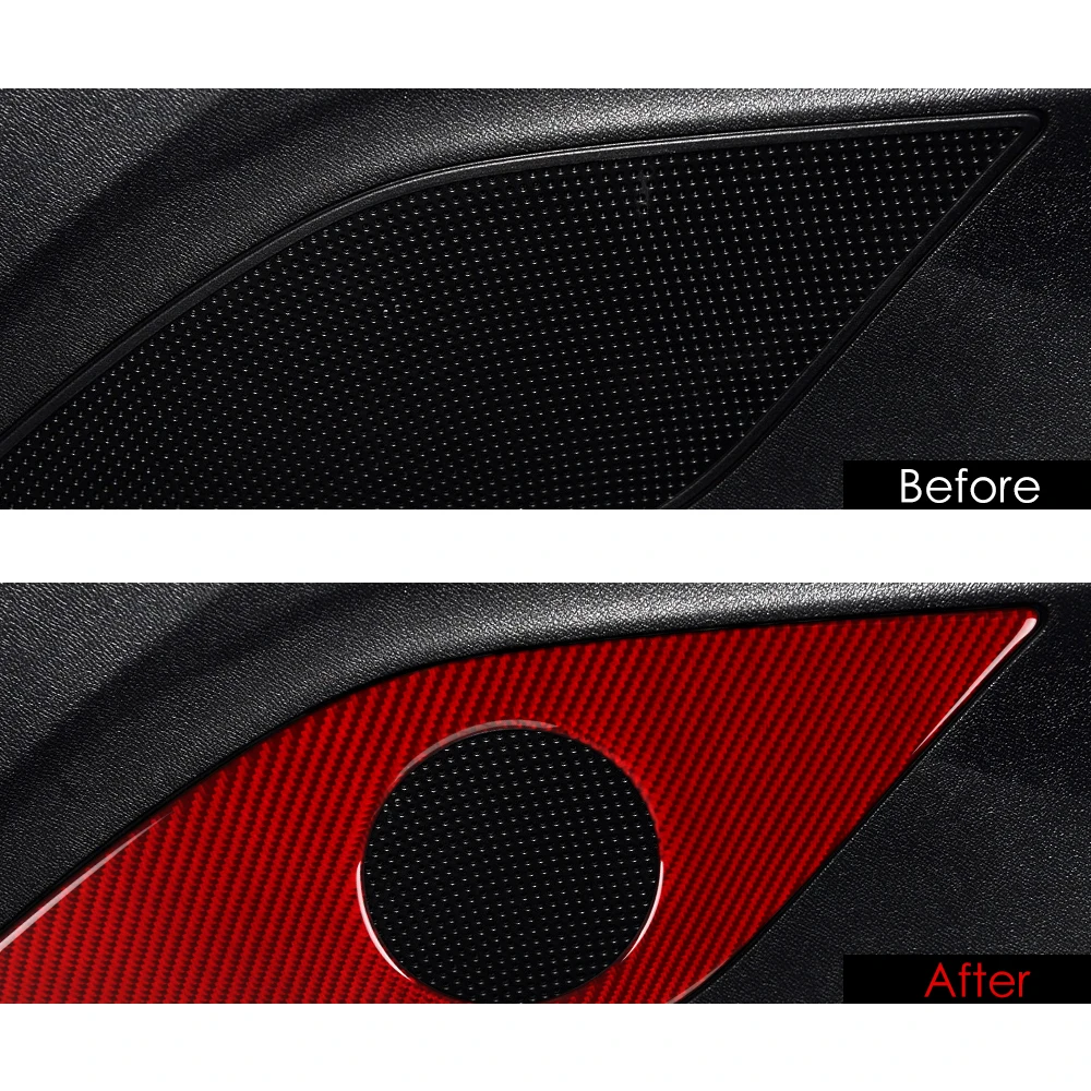 2pcs for Chevrolet Camaro 2016-2020 Black Red Carbon Fiber Car Interior Audio Speaker Sound Cover Trim Decal Sticker