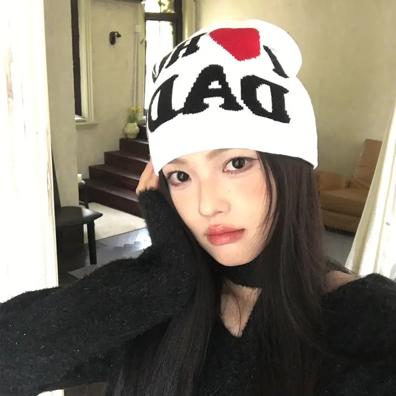 Unisex Letter Knitted Hat for Big Head Circumference Autumn Winter Warmth Cold Resistance Ear pro Personalized Knitted Cap