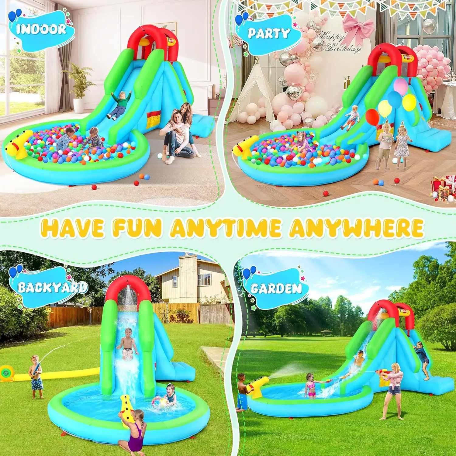 Zjeżdżalnia wodna, nadmuchiwana zjeżdżalnia wodna Park Bounce House dla dzieci 3-6 z dmuchawą, basen dmuchany, zraszaczem, nadmuchiwanym pingwinem D