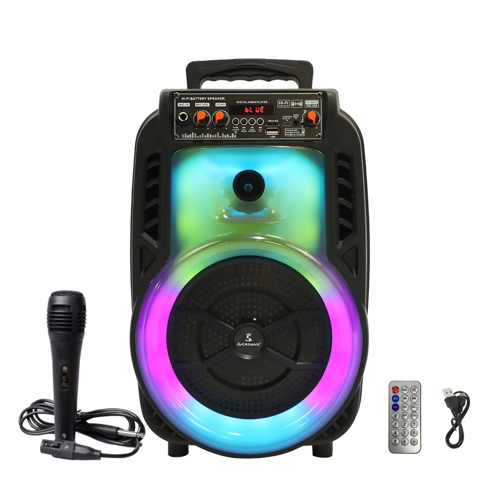 8 Inch Portable Audio Player Bluetooth Karaoke Hand-held Speaker Outdoor Party Sound System with Wired Microphone/Remote Control