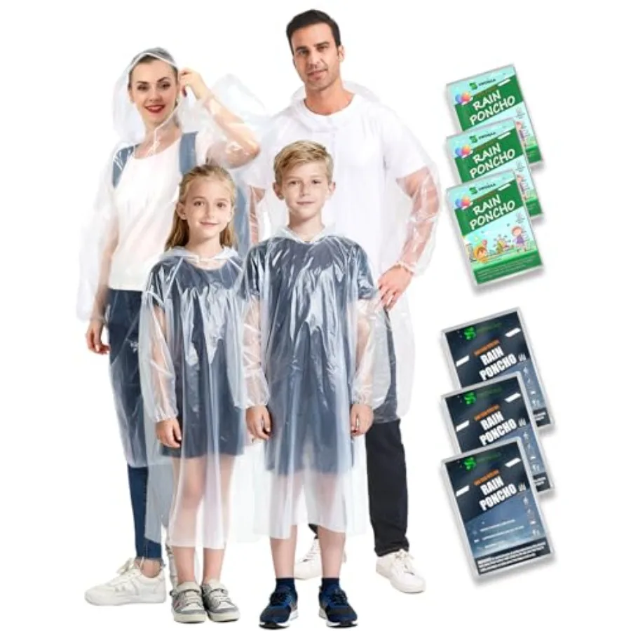 

Disposable Rain Ponchos for/ -/Family set-50% Thicker Emergency Ponchos