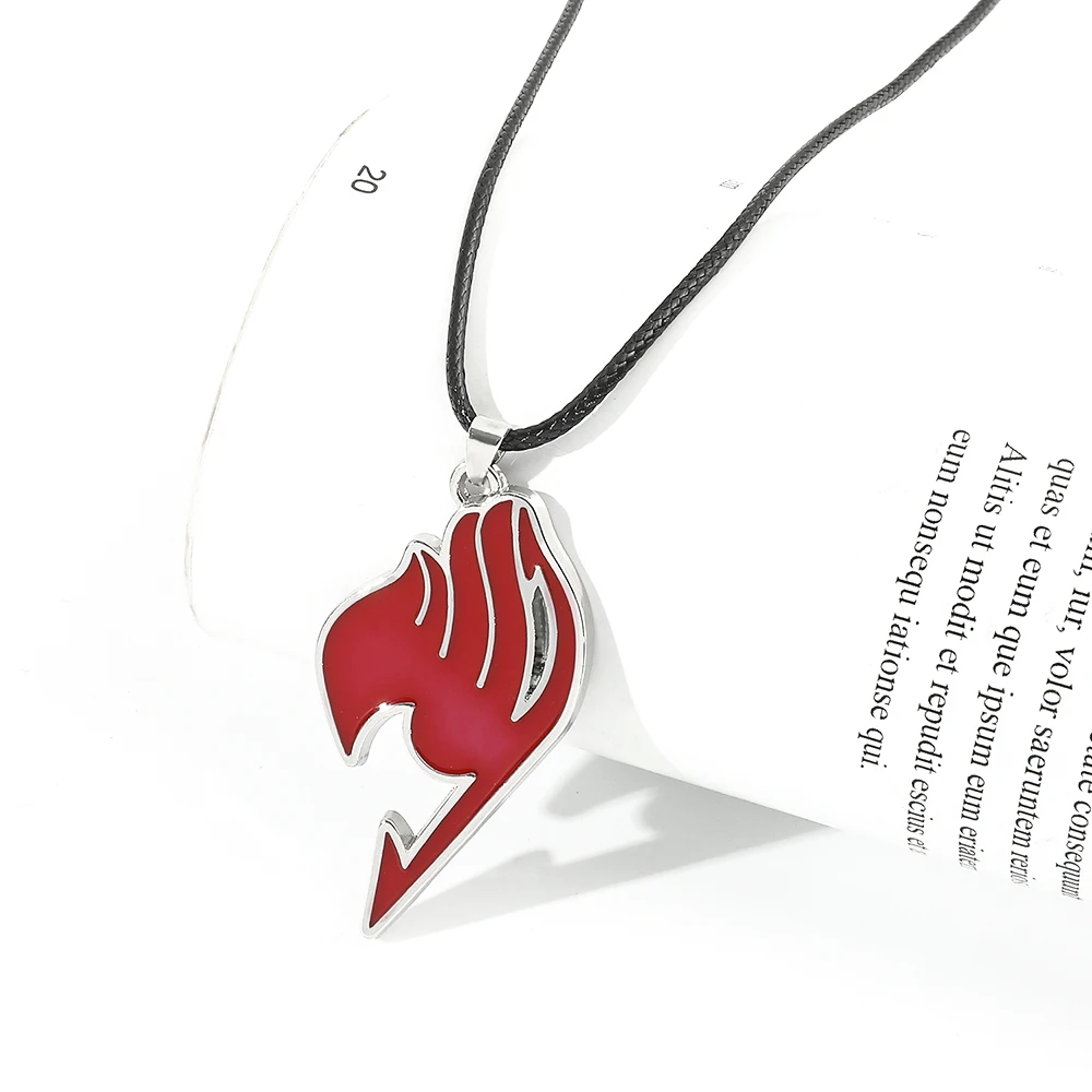 Red Fairy's Tail Emblem Metal Necklace Pendant for Anime Fans Cool Manga Collection Costume Accessory