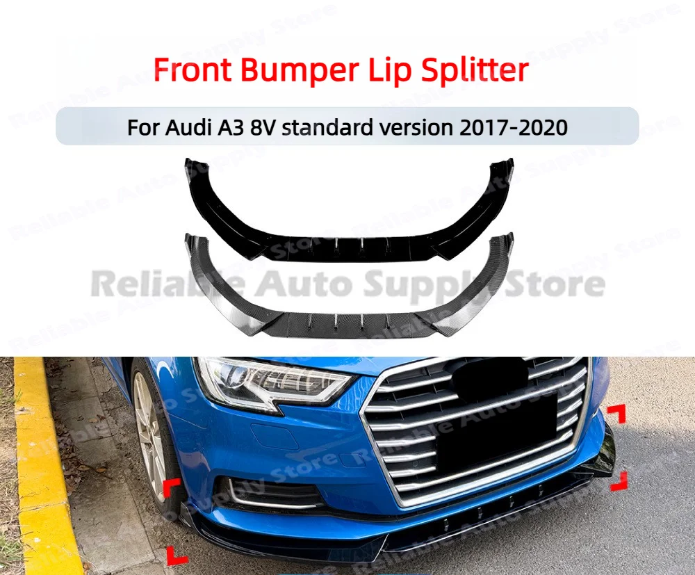 Front Bumper Lip Splitter 3 Section Jointing For Audi A3 8V Standard Version 2017‑2020 Car Exterior Modification Accessories
