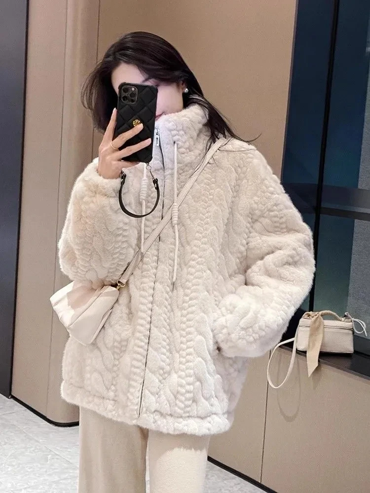 Damen-Mantel aus Nerzimitat, mit Baumwolle gefütterte Jacken, warme, dicke Oberbekleidung, lockere, vielseitige Parkas, Winter