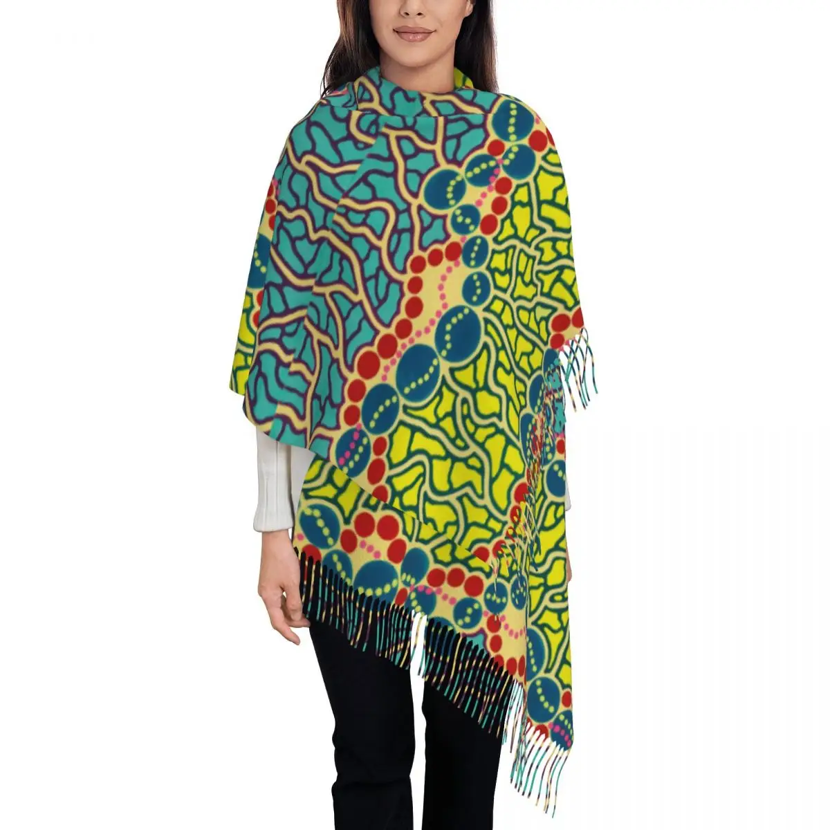 Yayoi Kusama Blue Scarf for Women Warm Winter Cashmere Shawls and Wrap Nordic Polka Long Large Scarves with Tassel Lightweight