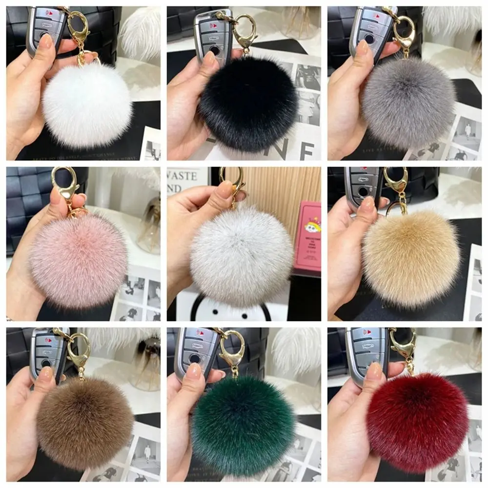 Fluffy Soft Pompom Ball Keychain Bag Ornament Hanging Decoration Fur Ball Keyring Metal Ring 9CM Fur Pendant Car Key Rings