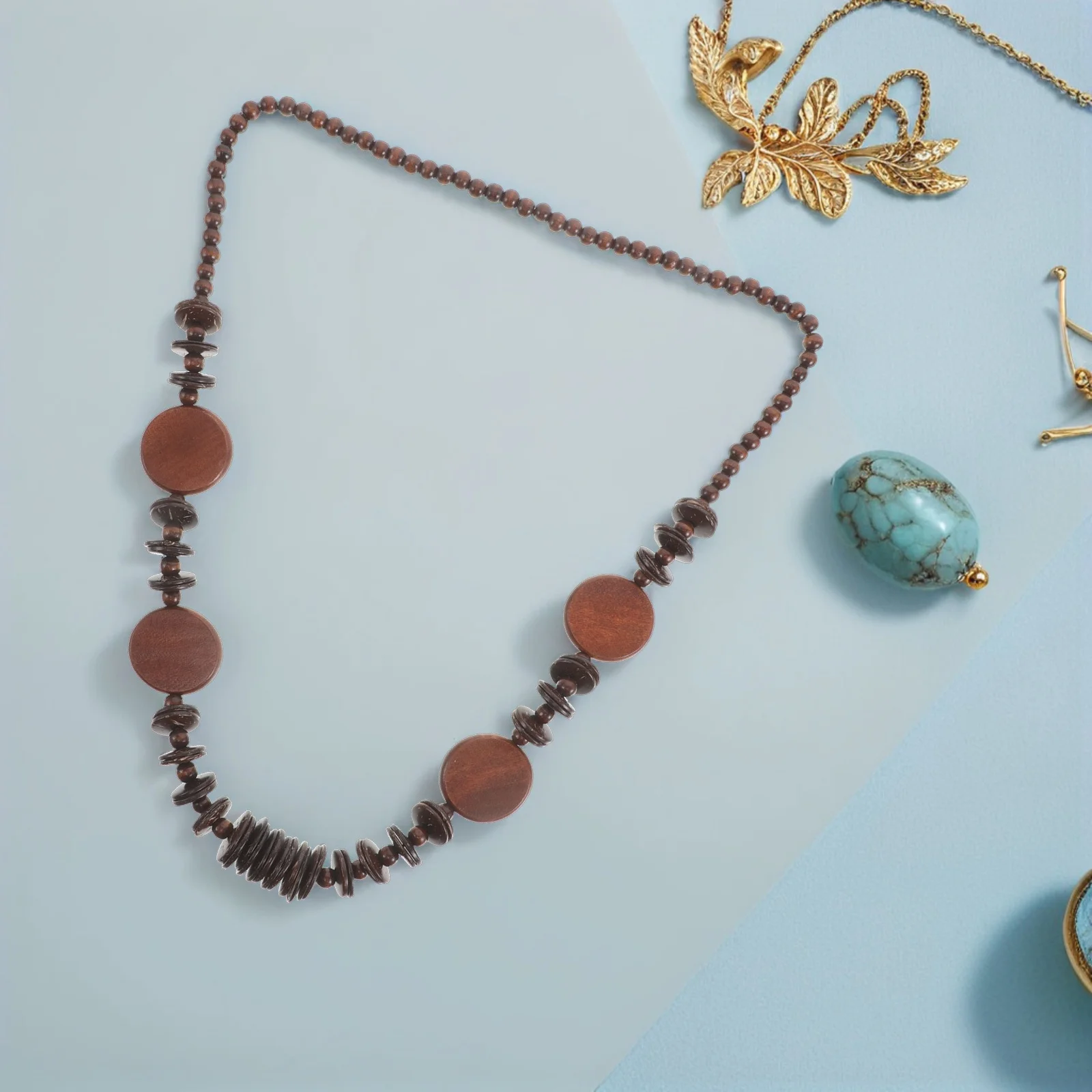 

Coconut Shell Bead Necklace Long Geometric Boho Women'S Jewelry Handmade Ethnic Chunky Statement Summer Beach Accessory