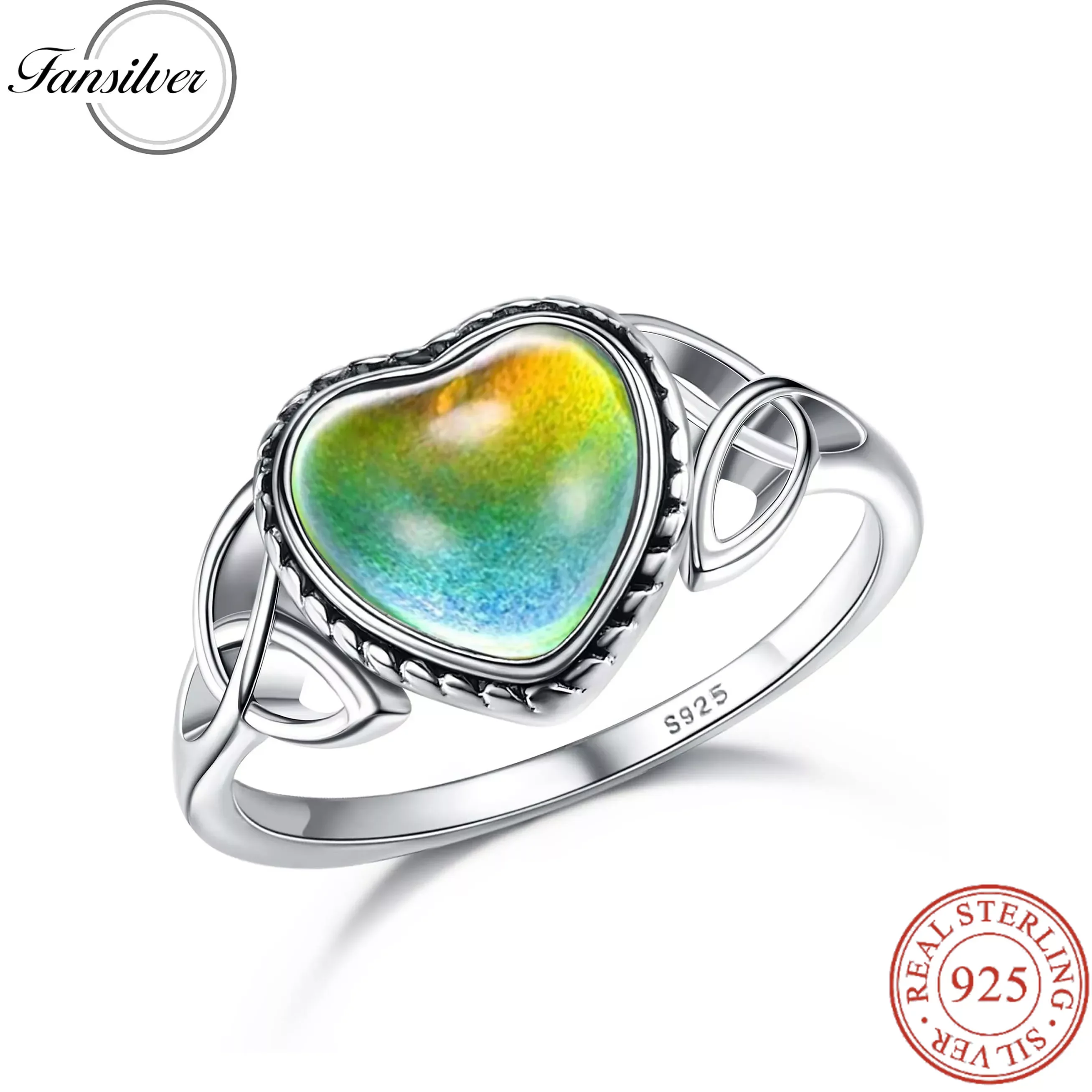 

Fansilver Moonstone Ring S925 Sterling Silver for Women Heart Oval Control Color Change Moon Stone Ring Elegant Vintage Jewelry