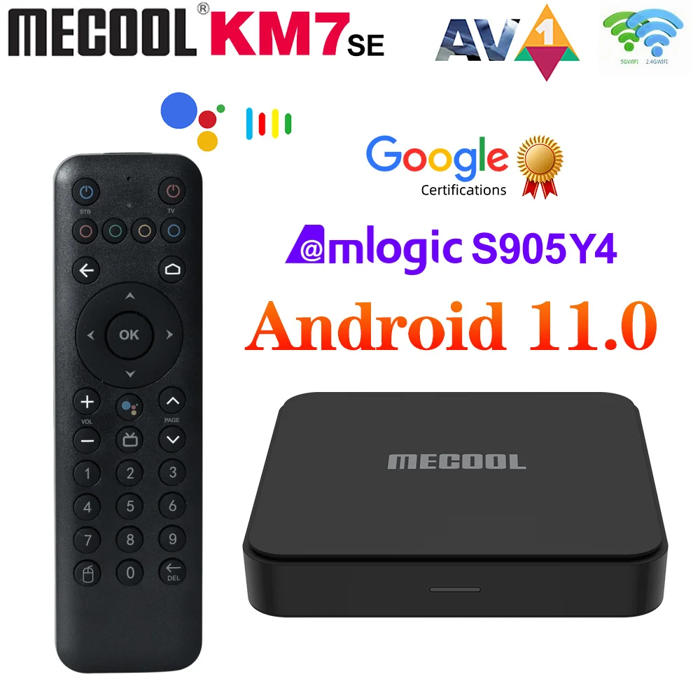 Mecool KM7 SE TV Box Android 11 ATV Сертифицированный Google LPDDR4 2 ГБ ОЗУ 32 ГБ 4K USB2.0 Dual Wifi BT5.1 Поддержка AV1 Youtube 4K Set To