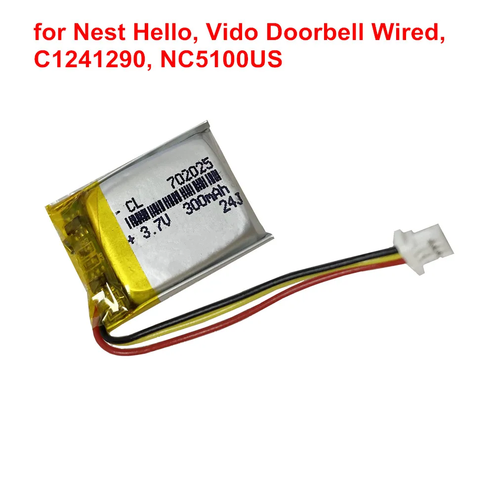 3.7V 300mAh Replacement Home Security Camera Battery 1ICP7/17/26 for Nest Hello, Vido Doorbell Wired, C1241290, NC5100US