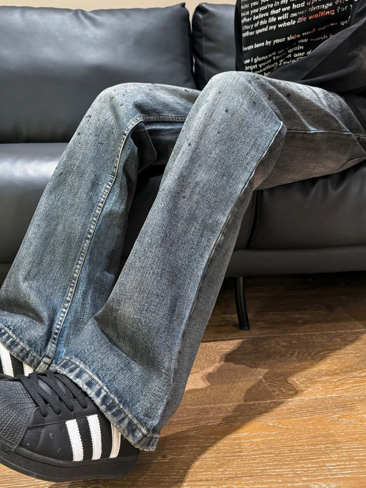 

American High Street Dirtyfit Jeans Men's Autumn Winter Straight Leg Wide Leg Pants Washed Slim Fit Micro Flared Long Trousers