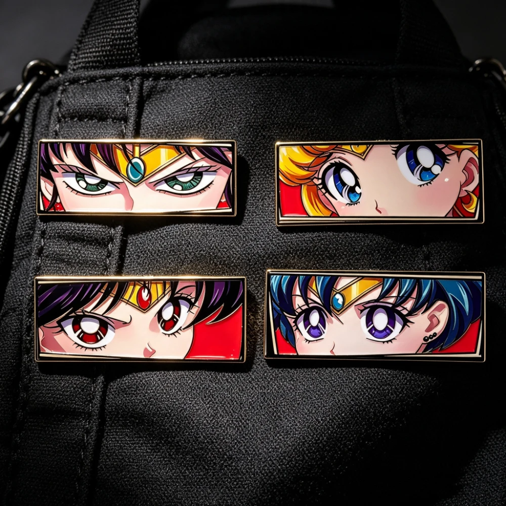 4Pcs Comic Style Eyes Rectangle Enamel Pins, Cartoon Eye Close-up Metal Brooches, Decorative Lapel Badges for Backpack Clothes