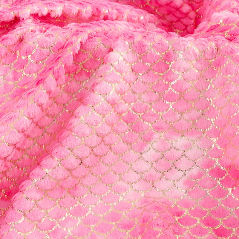 

Fish Scale Gold Stamped Plush Fabric Tie Dye Winter Clothing Toys Slippers Handmade Diy Sewing Material