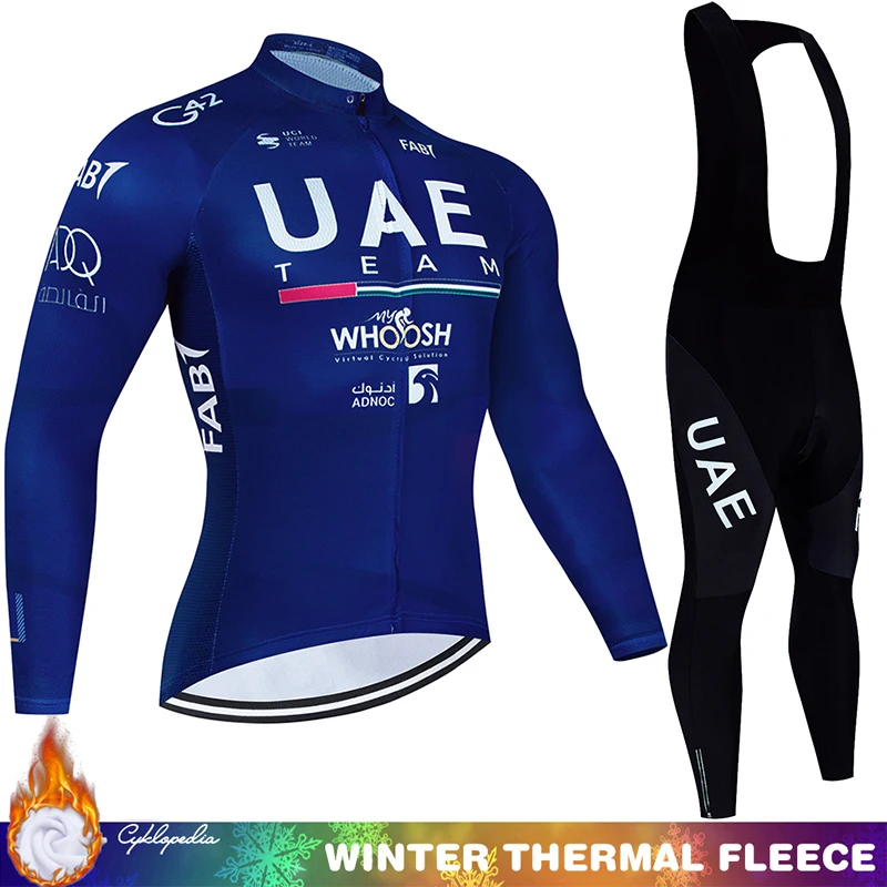 Cycling Jersey 2024 UAE Winter Thermal Fleece Clothing Men\'s Pants Gel Outfit Mtb Tricuta Man Bicycles Professional Shirt Set